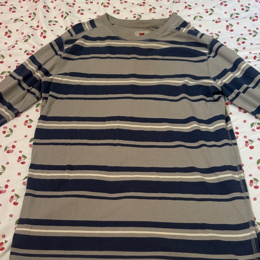 Vintage Men’s Quiksilver Striped Gray and Blue Shirt